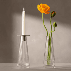 Image showing the Beacon Candle Holder, H22cm, Concrete Grey & Clear product.