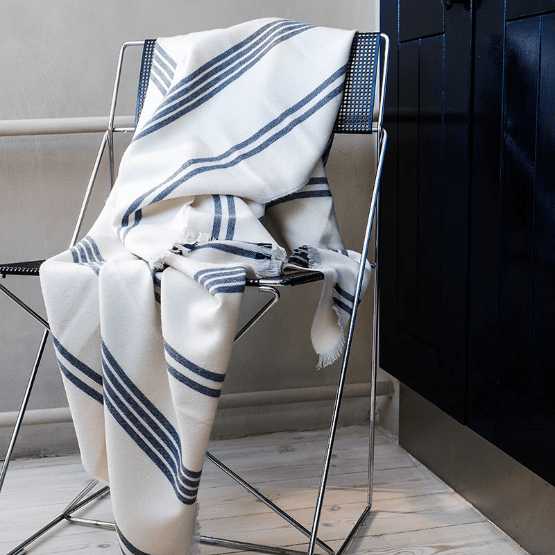 Lines Throw, H190cm x W130cm, White/Dark Blue