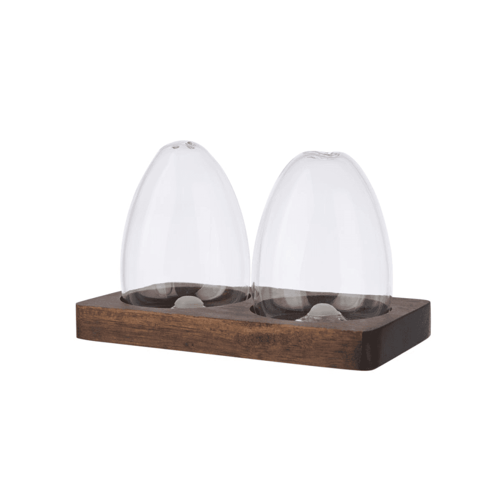 Salt & pepper set, L14 x W7 x H8.5cm, Acacia Wood / Glass