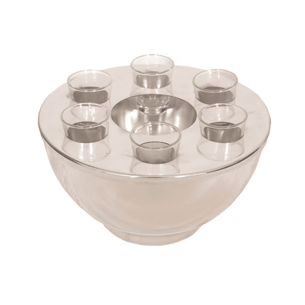 Spirit cooler bowl and 6 shot glasses, 25.5 x 14cm, stainless steel