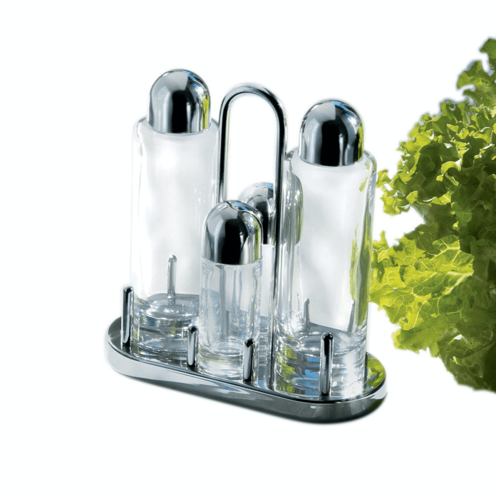 Ettore Sottsass Condiment set 4 piece, Stainless Steel