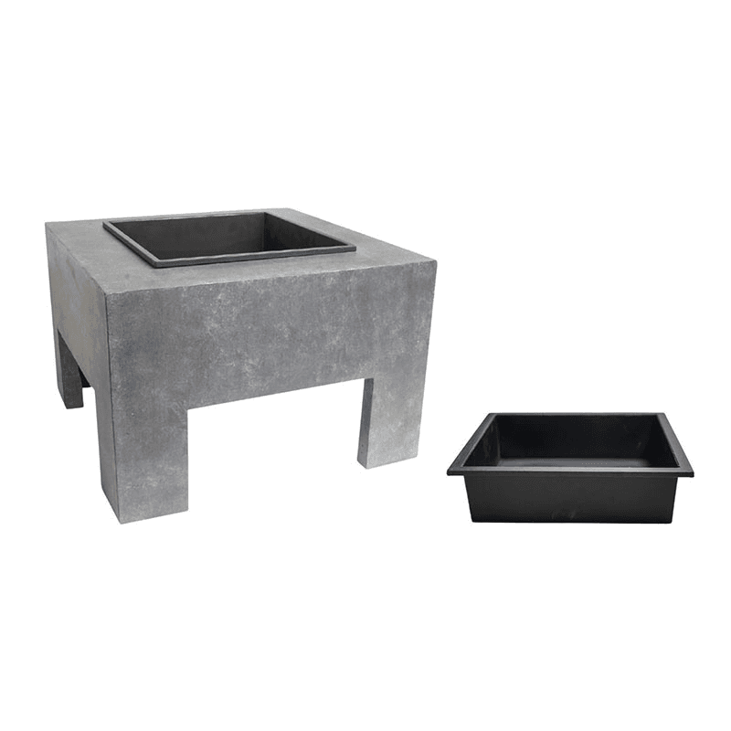Outdoor square firebowl & square console, W40cm, Grey