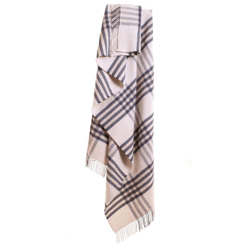 Hex Check Pure New Wool Throw, 150 x 240cm, Blue Slate