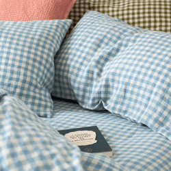Image showing the Gingham Super King Fitted Sheet, Warm Blue product.