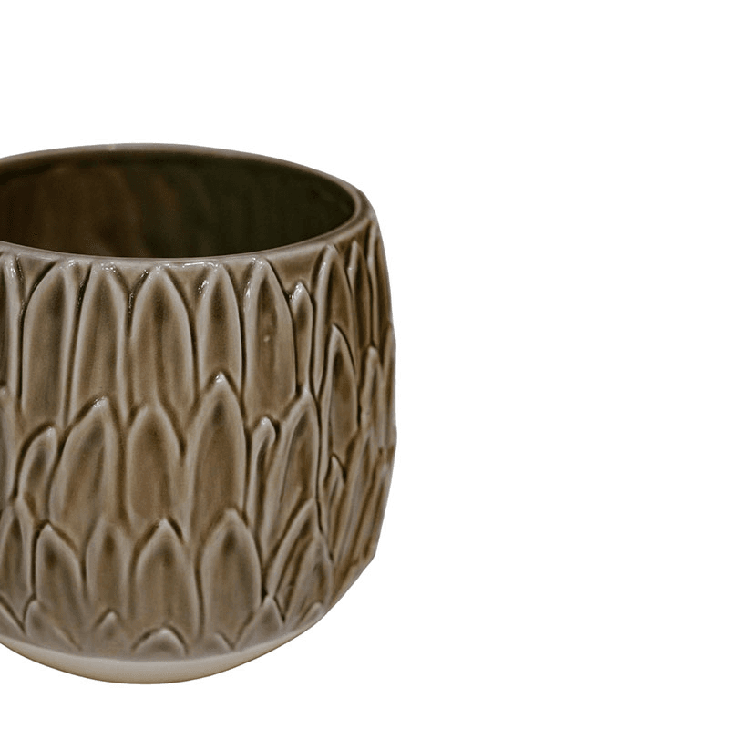 Arles Leaf Embossed Planter, D22cm, Brown