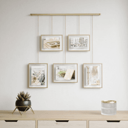 Image showing the Exhibit Set of 5 Hanging Photo Frames, Mat Brass product.