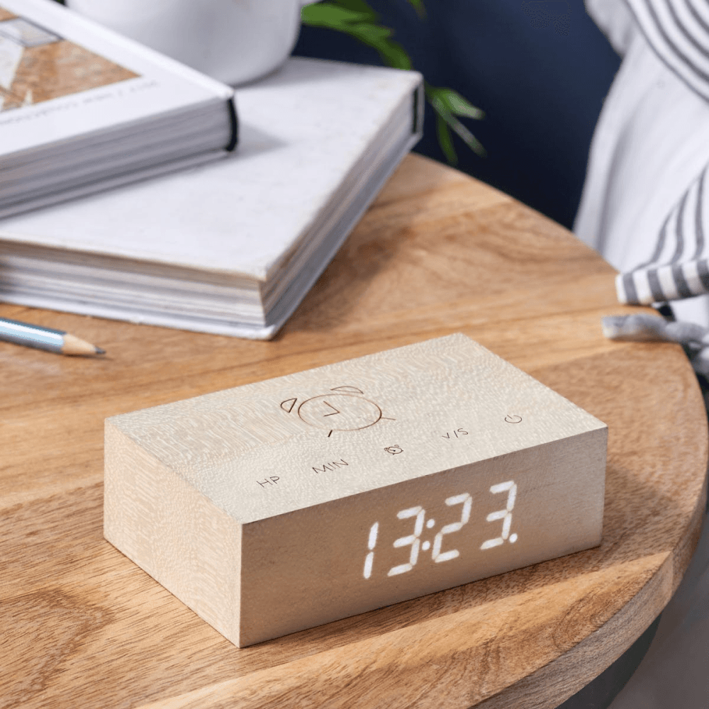 Flip Click Clock, L11.5 x W7 x H3.6cm, White Maple