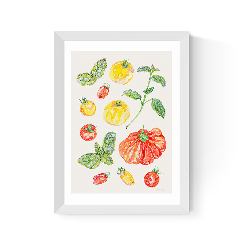 Becca Boyce Tomatoes And Basil Print, A3, White Frame