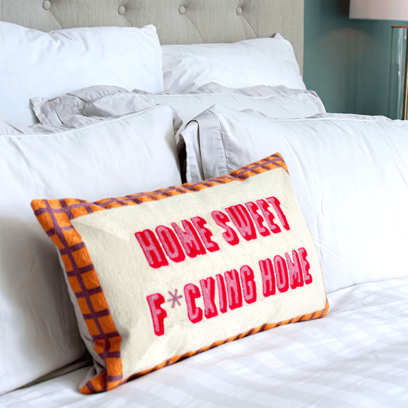 Home Sweet Home Cushion, 30cm x 50cm, Pink/White