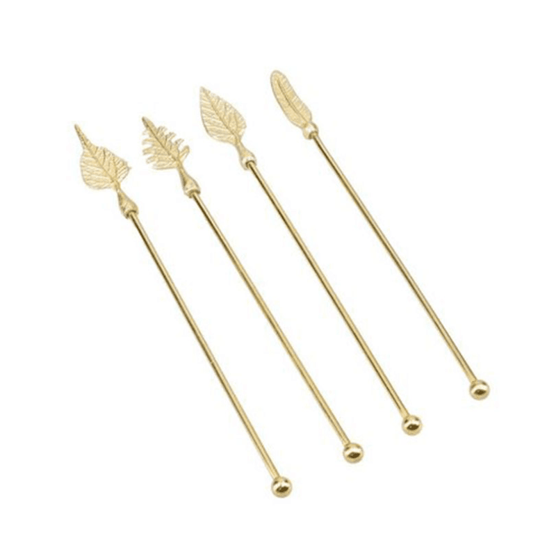 Set of 4 Cocktail Stirrers, Antique Gold