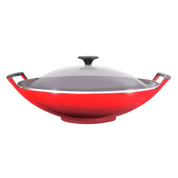 Image showing the Cast Iron Wok with glass lid, 36cm, Cerise product.