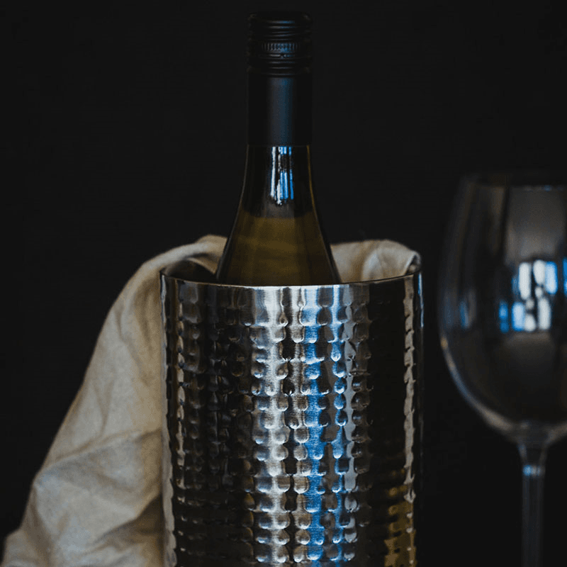 Double-walled wine bottle cooler, D12 x H20cm, hammered metal