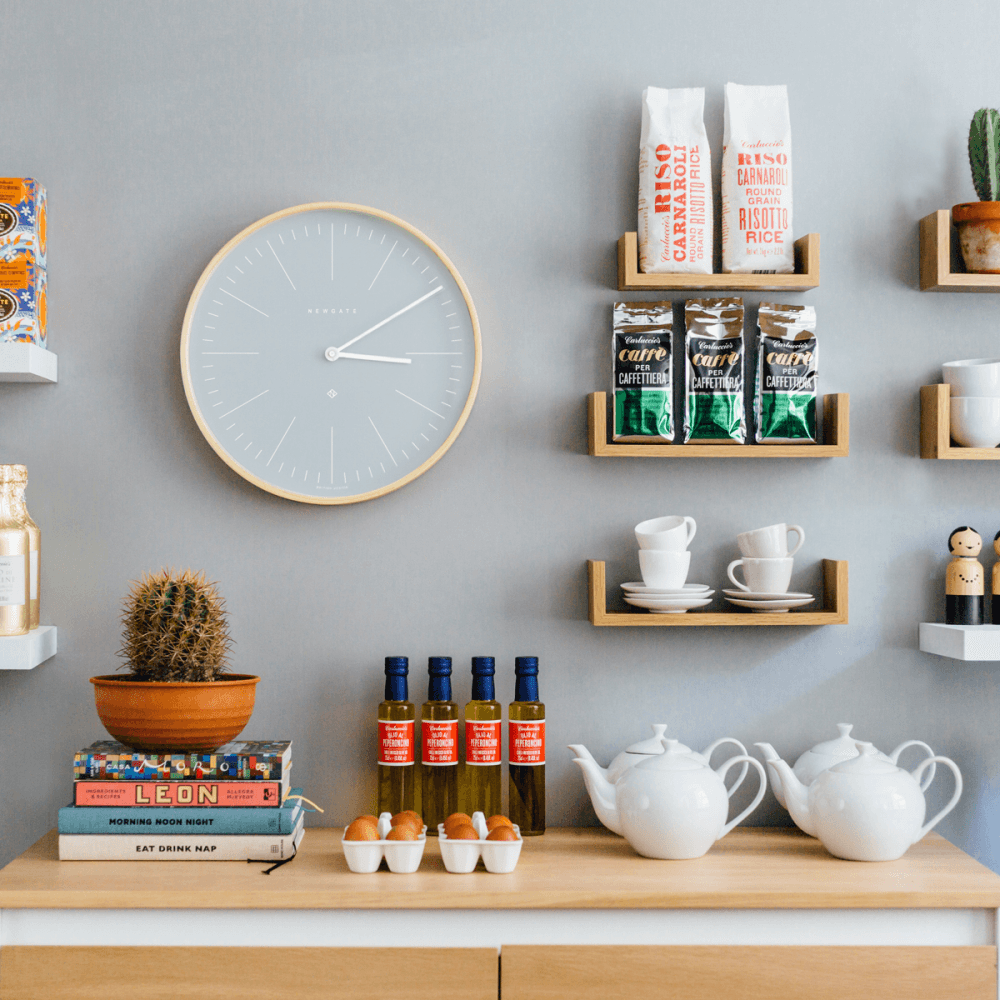Mr Clarke Wall clock, Dia40cm, pill blue/pale wood