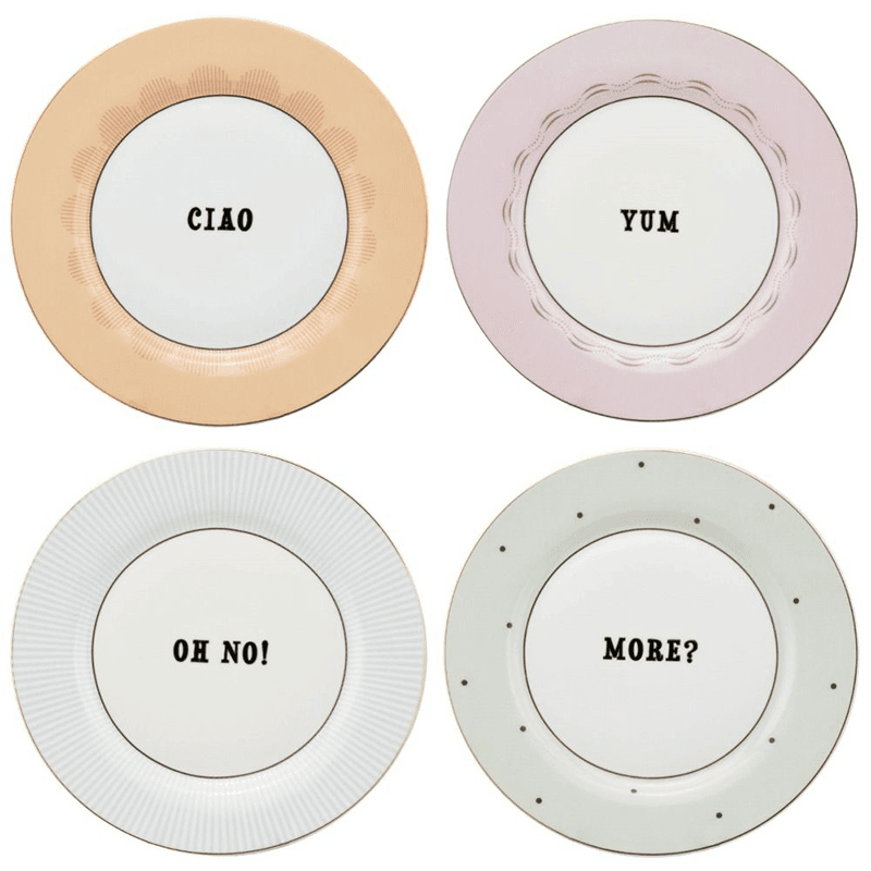 Slogan Set of 4 Side Plates, D20cm, Pastel