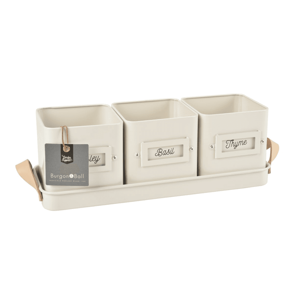 Enamelware Herb Pot, Set of 3, Stone, Cream