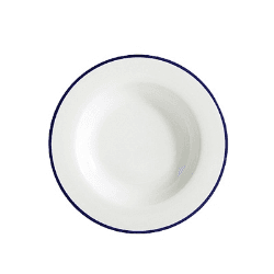 Image showing the Pasta Plate, Canteen, White/Blue Rim, Set of 6 product.