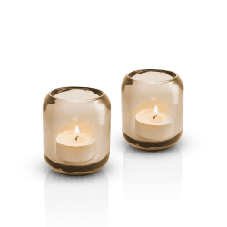 Image showing the Acorn Set of 2 Tealight Holders, H8 x D7cm, Hazel Brown product.