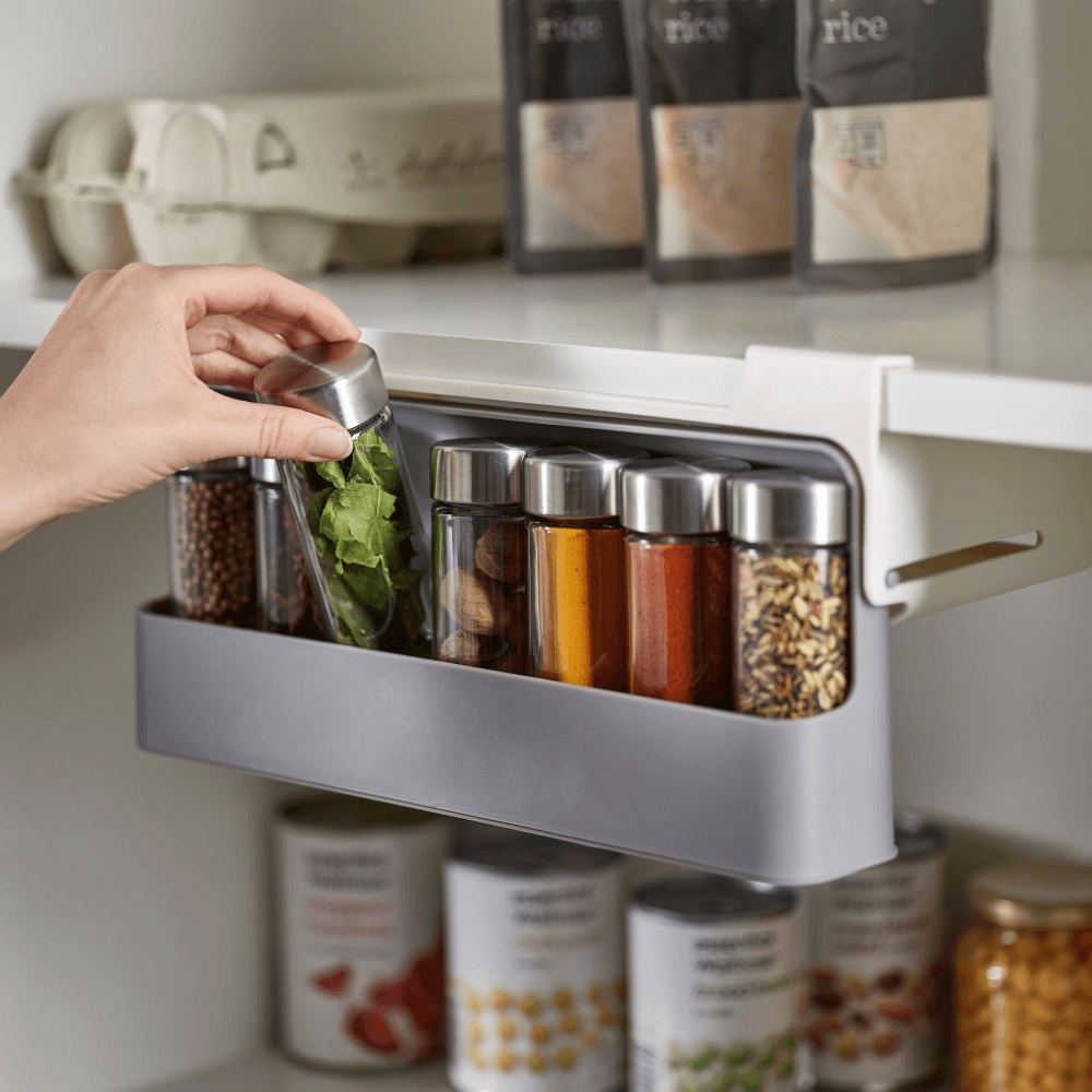 CupboardStore Spice rack, H9.5 x W32 x D13.5cm, Dark Grey/ Grey