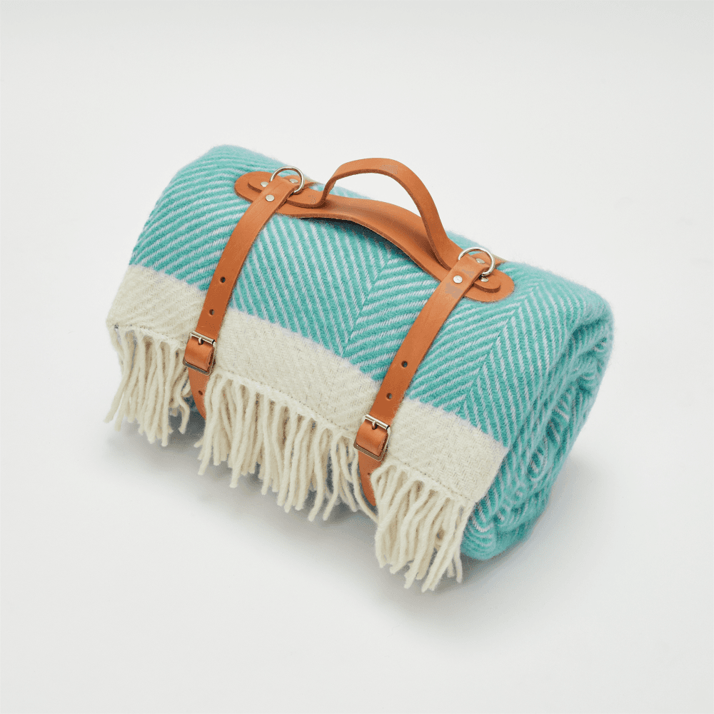 Herringbone Picnic blanket, 130 x 200cm, Turquoise