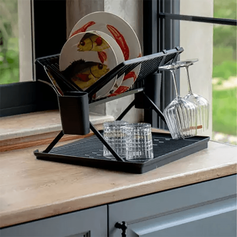 SinkSide Foldable Dish Drying Rack, Large, Dark Grey