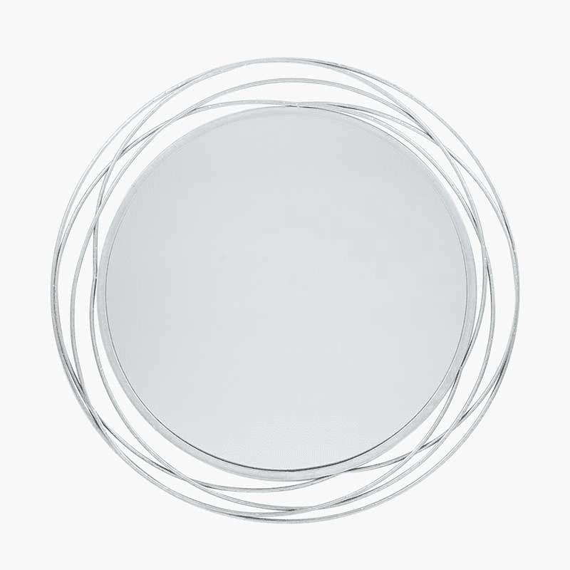 Metal Round Mirror, D90cm, Antique Silver