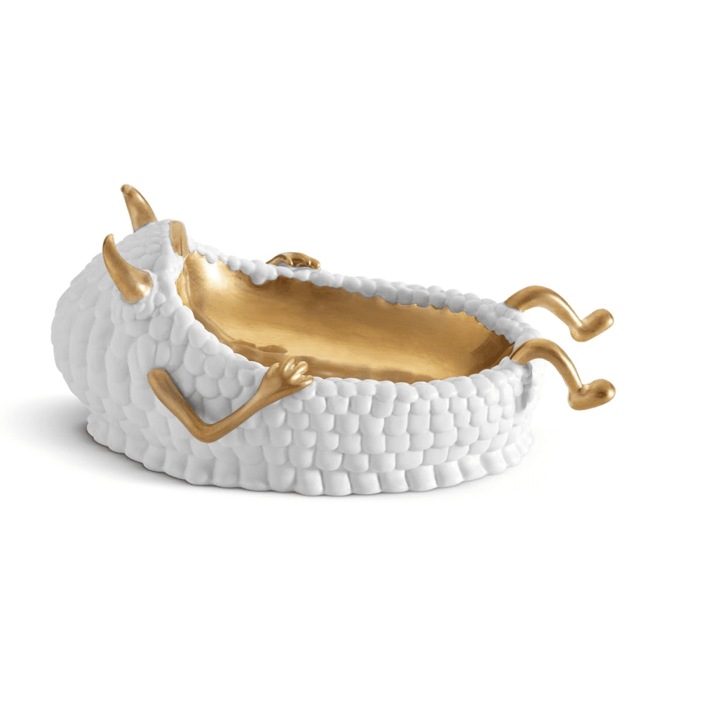 Lazy Susan Catchall, L20 x W15 x H11cm, White/24k Gold Plated