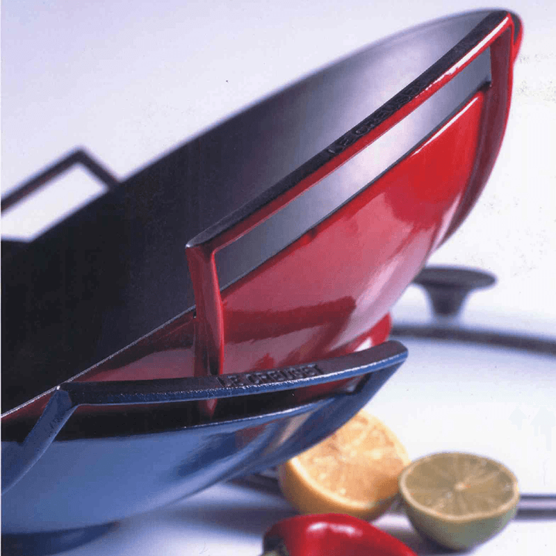 Cast Iron Wok with glass lid, 36cm, Cerise