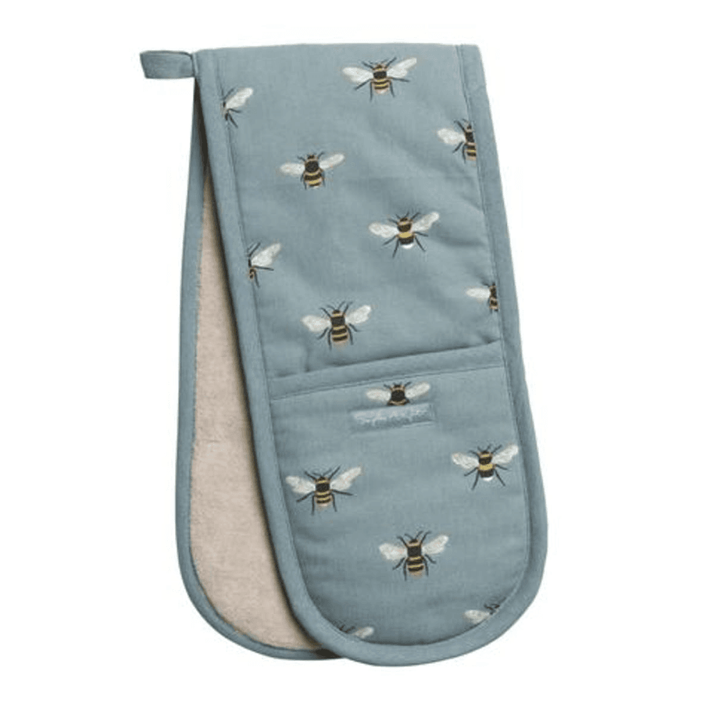 Bees Double Oven Gloves, Teal