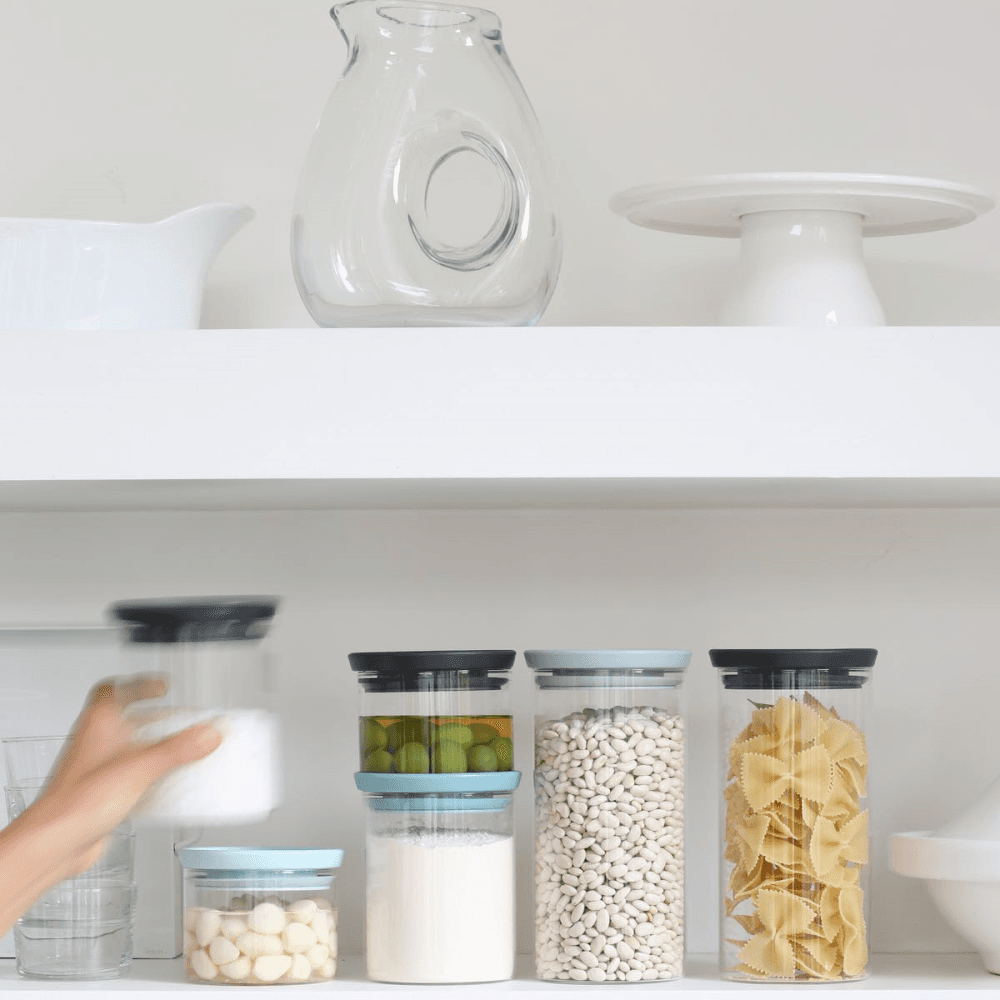 Stackable jar, 0.6 litre, Glass With Dark Grey Lid