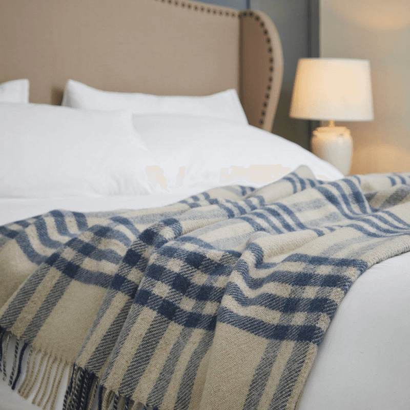 Hex Check Pure New Wool Throw, 150 x 240cm, Blue Slate