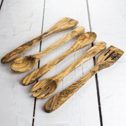 Image showing the Traditional Olive Wood 5 Piece Kitchen Utensil Set product.
