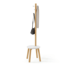 Image showing the Pillar Coat Rack with Stool, H165cm, White & Natural product.
