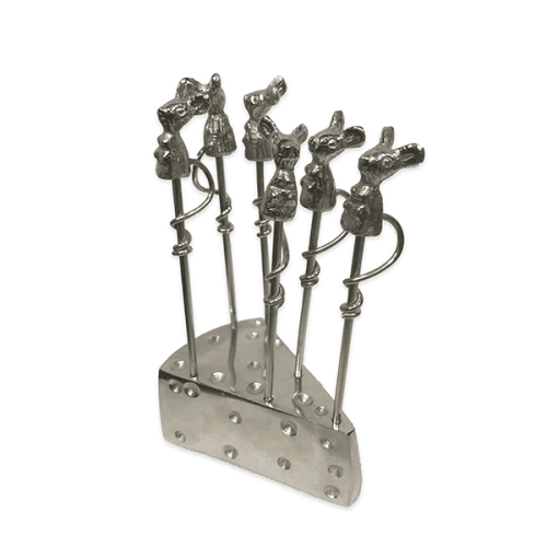 Mouse Set of 6 Picks and Holder, L7 x W4.5 x H10.5cm, Silver