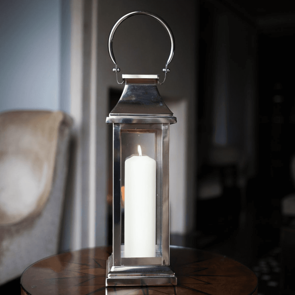 Station Lantern, H51 x W17 x D17cm, Clear/Silver