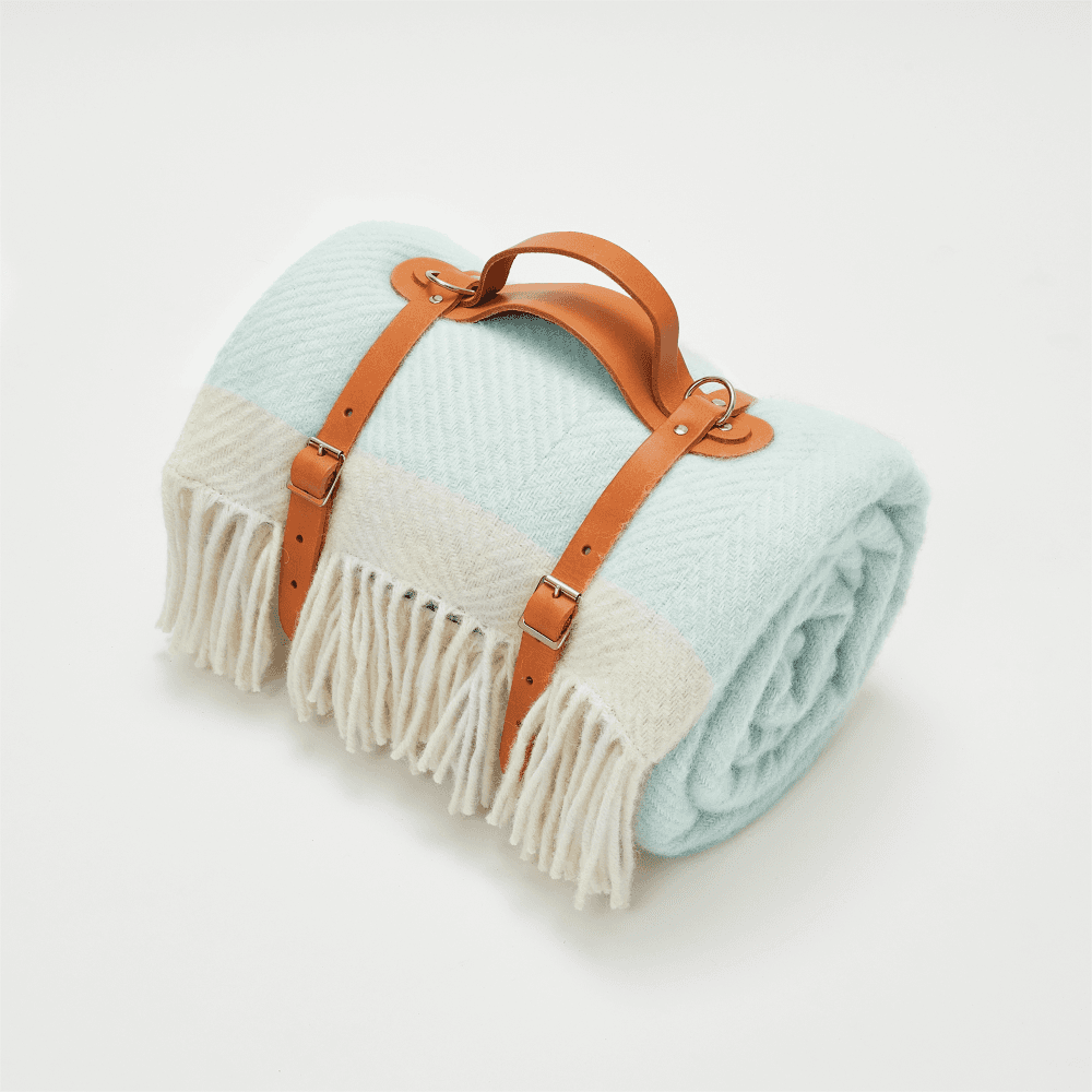 Herringbone Picnic blanket, 130 x 200cm, Duck Egg Blue