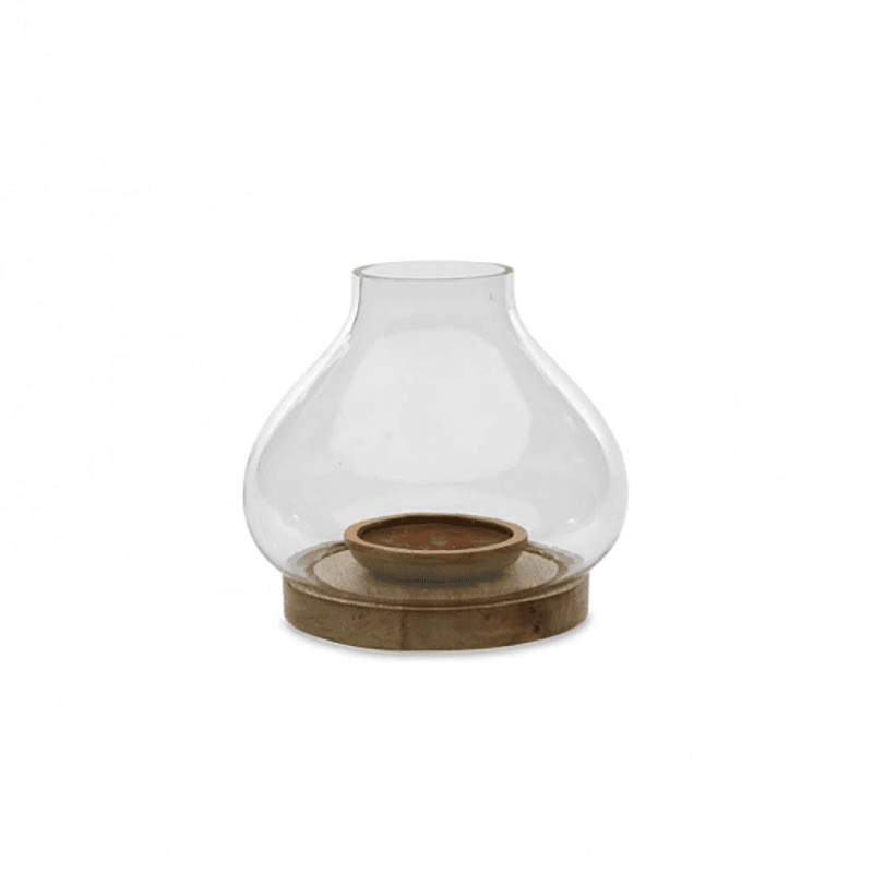Naryla Lantern, H25cm, Mango Wood & Glass