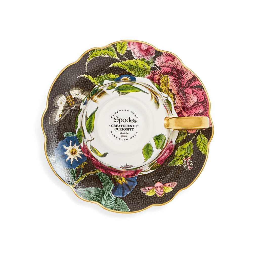 Creatures of Curiosity Tea Cup & Saucer Fluted, Black